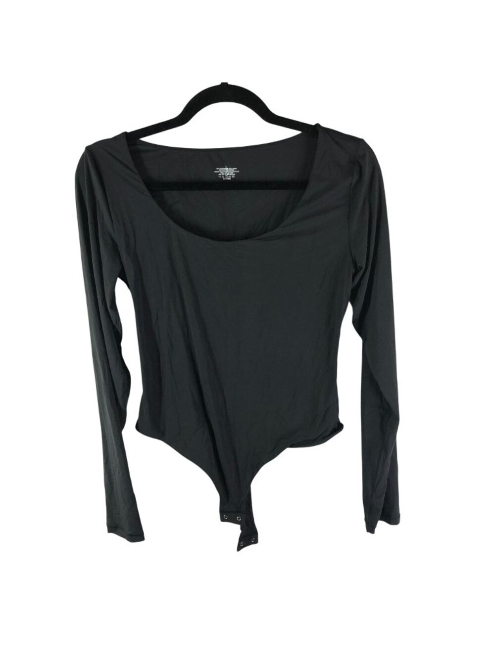 ShaperX Long Sleeve Bodysuit Snap Closure Thong Scoop Neck Black L